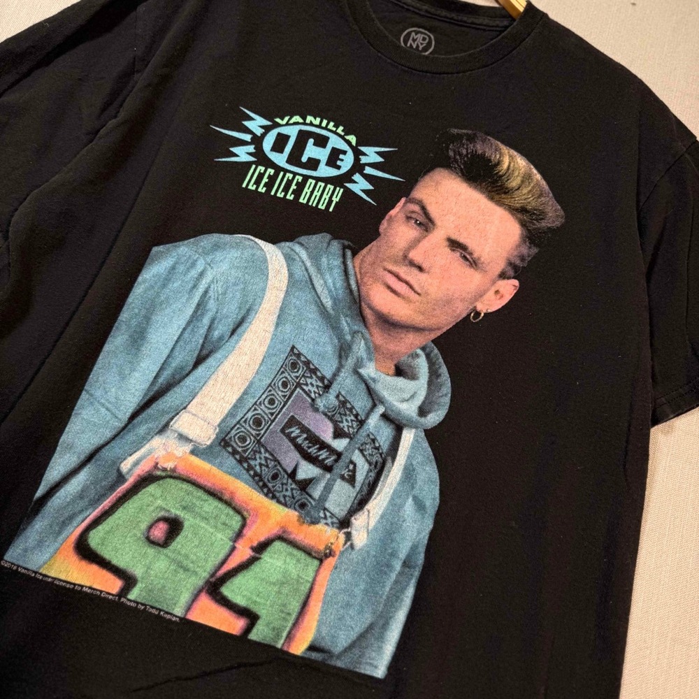 Vanilla Ice Ice Ice Baby Graphic Tee Black Short Sleeve Retro 90s Vibe Shirt